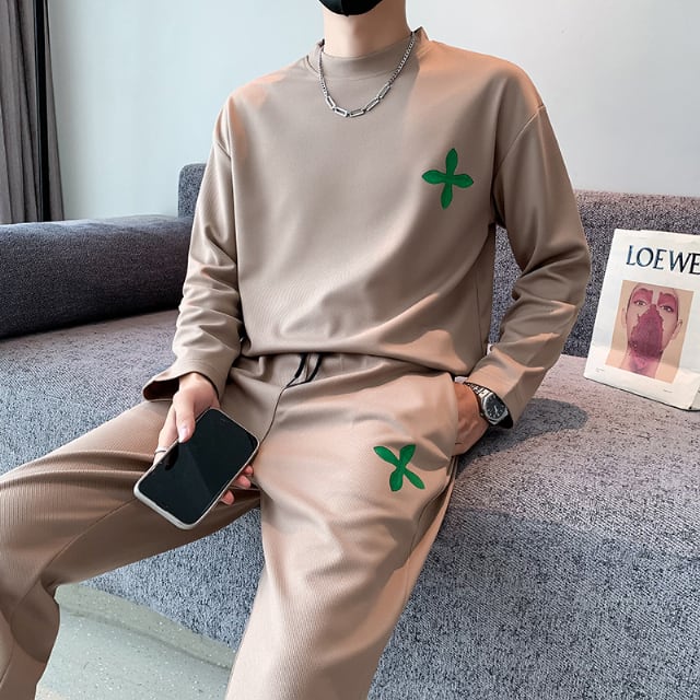 【予約販売】メンズ セットアップ 無地 ブラック/ベージュ/グレー スエット ワンポイント スリム カジュアル モード きれいめ 男前 パンツ セット ジャージ ジム スポーティー ダンス ジム 韓国 トレンド 大きいサイズ S/M/L/XL/2XL/3XL