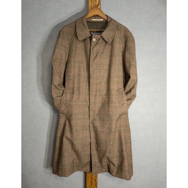 【1980s】"Burberrys" 3-Piece Sleeve Check Wool Balmacaan Coat, Good Condition
