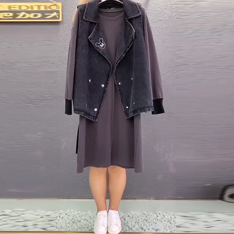 プラスサイズの女性の太った姉妹2020年秋新しいトップスーツウエスタンスタイルの薄いツーピースカバーミートドレス ミックスインファッション75204209929