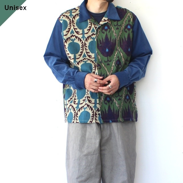 【ラスト１点】Bohemians コンビネーションオープンカラーシャツ ANOR- Pripera × Corduroy Combi Open Collar Shirts　（Green）