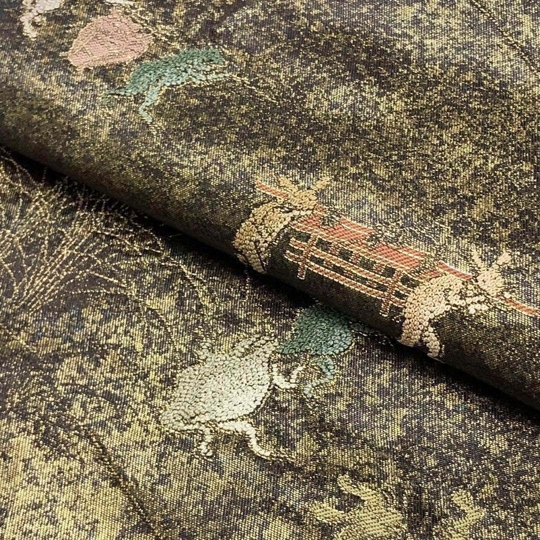 袋帯 鳥獣戯画 相良刺繍 本金箔 深滅紫色 O-3460 | リユース着物わびさび 