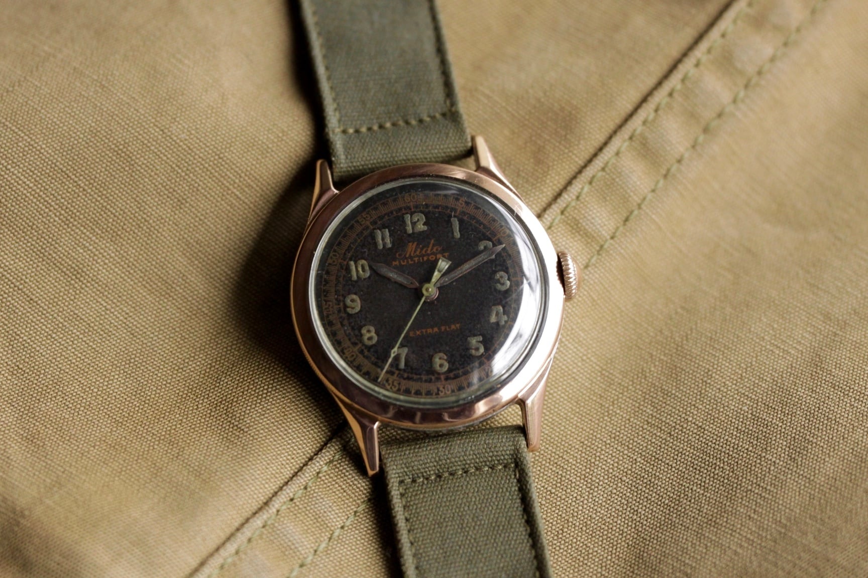 【MIDO】ミドー 1940’s マルチフォート エクストラフラット ”レッドレター” 金無垢ベゼル OH / Vintagewatch /  Extraflat / Multifort | アンティーク・ビンテージ時計修理・販売 WhiteKings(ホワイトキングス)