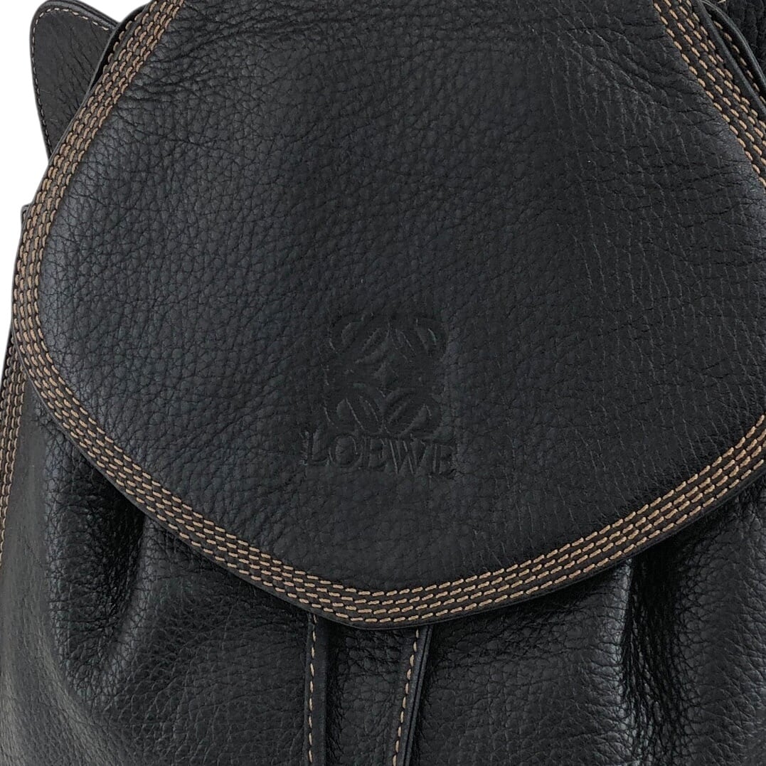 LOEWEロエベ　リュック ヴィンテージ ビンテージ　レザー　　バックパック　黒 LOEWE ロエベ バックパック ブラック アナグラム レザー ステッチ