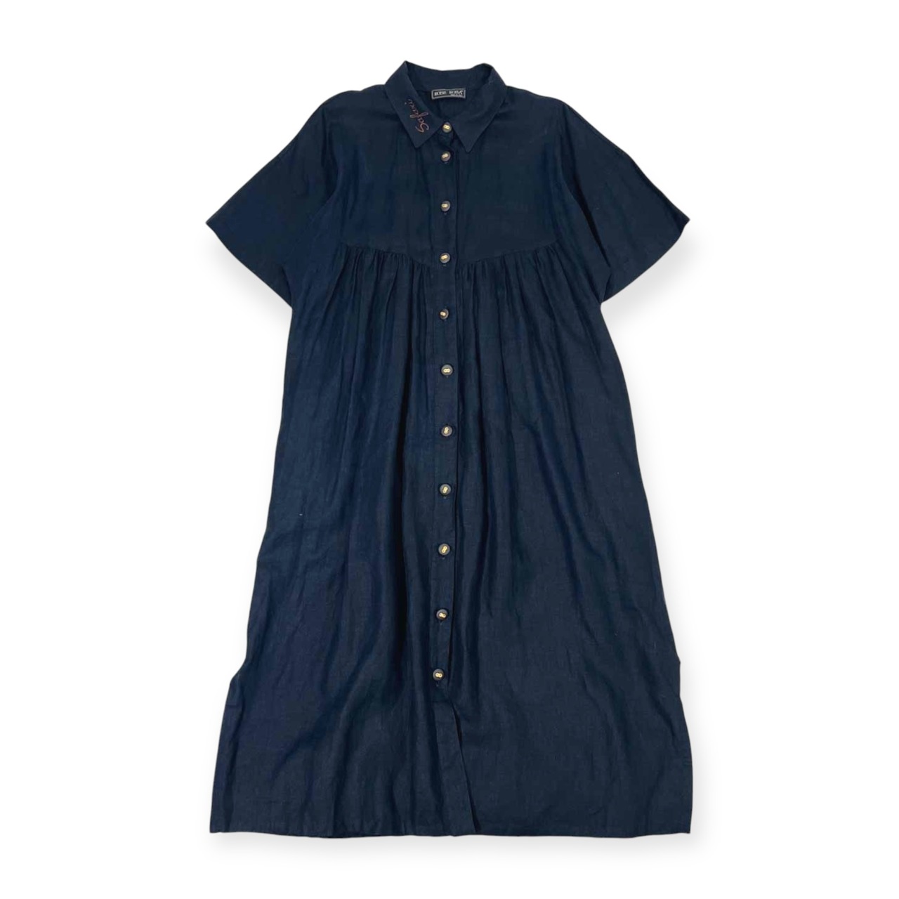 リネン100% イタリア製 ROSE ROSA タック 半袖 ワンピース/ネイビー レディース