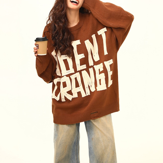 ビッグロゴダメージニットセーター 2col R00731