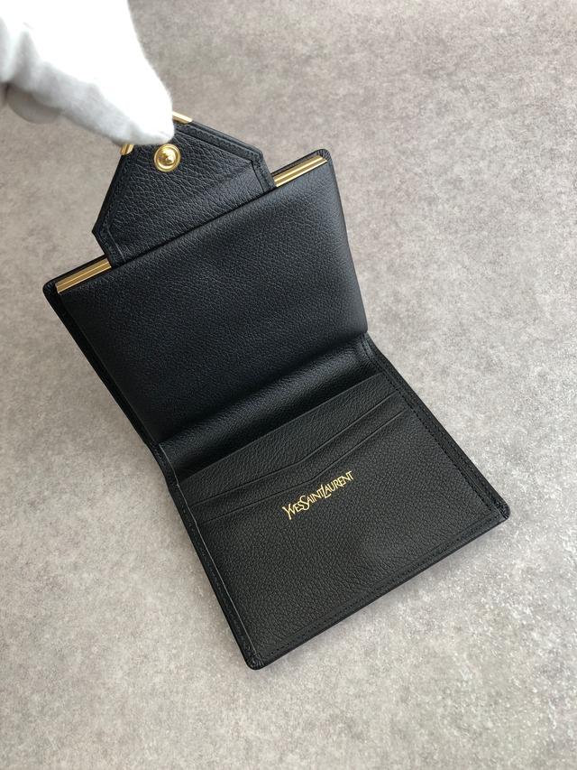 Yves Saint Laurent イヴ・サンローラン 財布 ブラック YSL レザー 二つ折り vintage ヴィンテージ オールド 7ytsz4