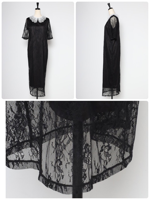 襟取り外しレースワンピース