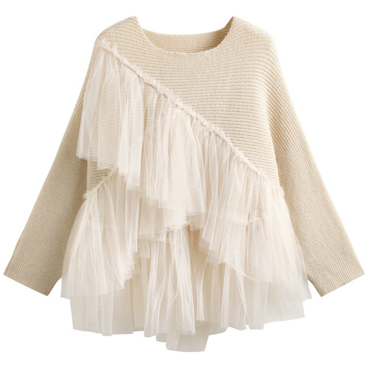 アシンメトリー チュール ニット