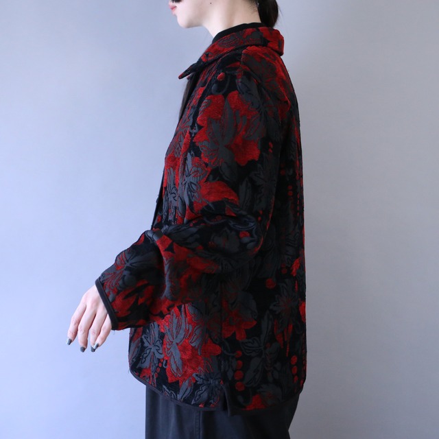 "reversible" flower pattern box silhouette chenille weaving jacket