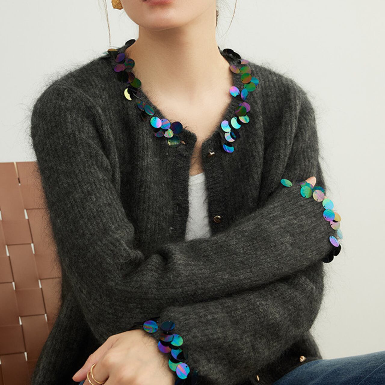 スパンコール付モヘアニットカーディガン (3color) n14