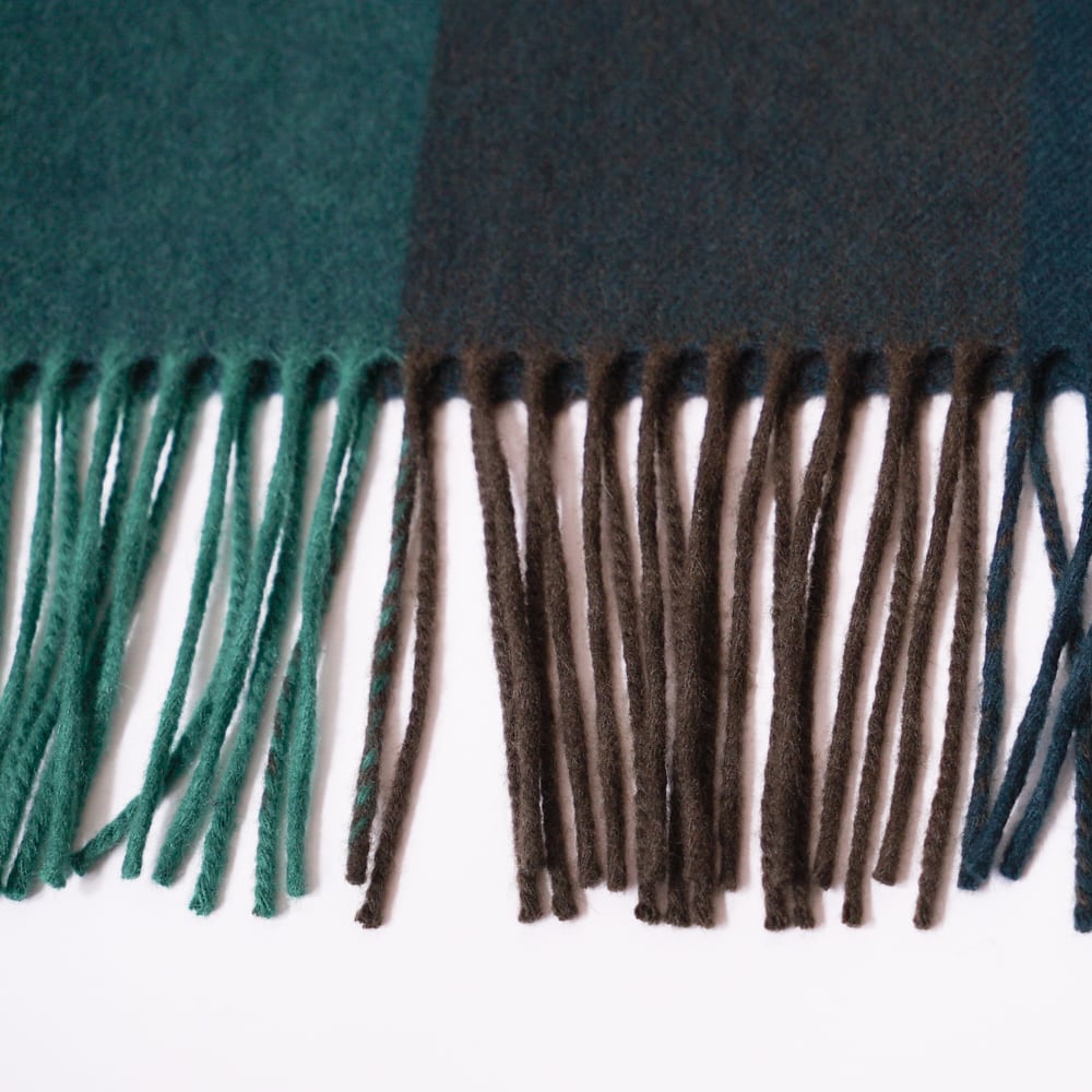 Johnstons カシミヤ大判ストール ブロックチェック グリーン | 中古