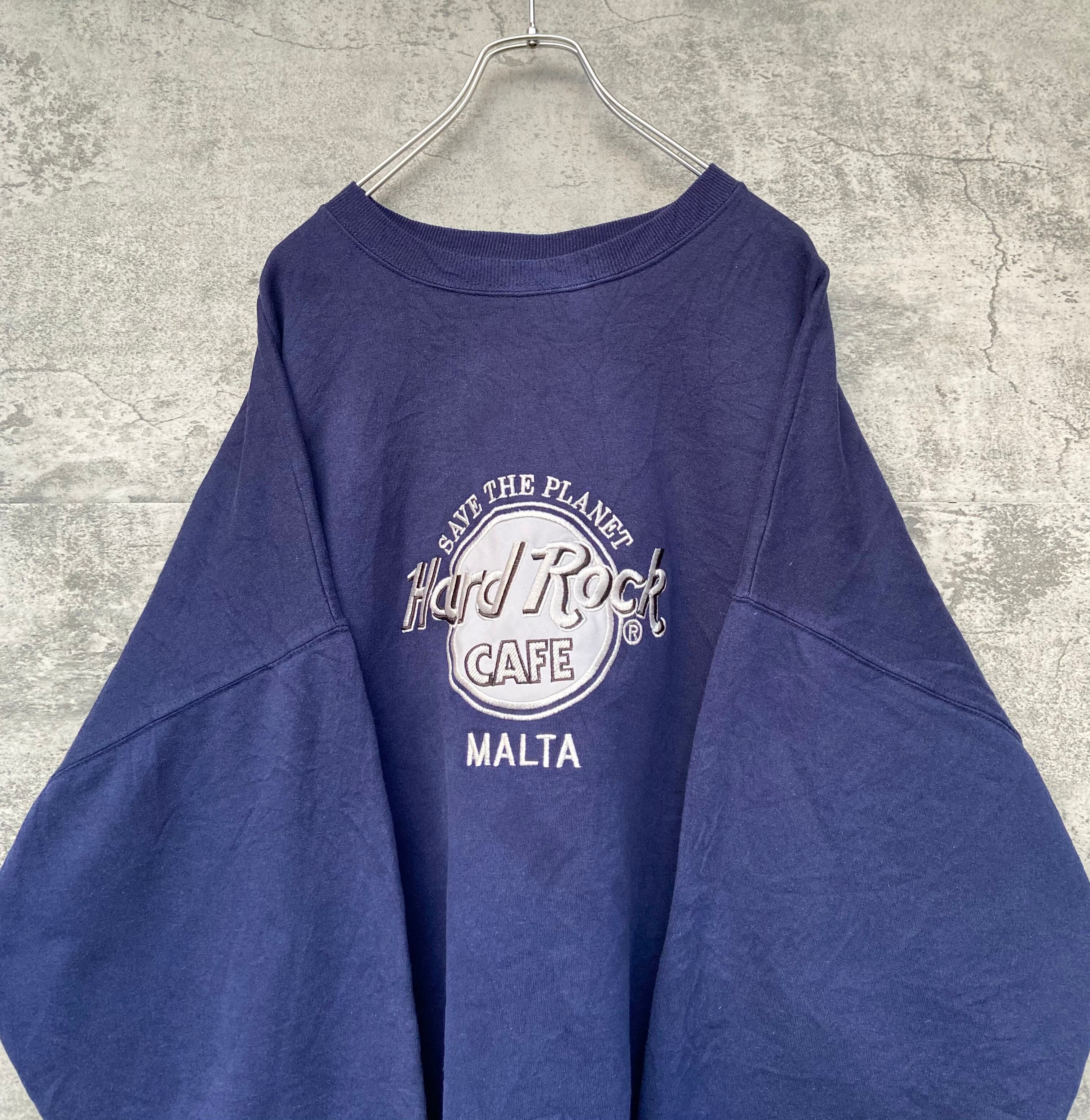 USA製 90s HardRock Cafe ハードロックカフェ トレーナー 紺 銀刺繍ロゴ  オーバーサイズ