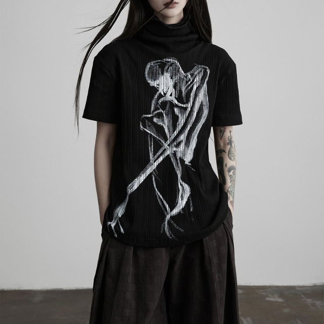 Abstract figure ribbed t-shirt C1547