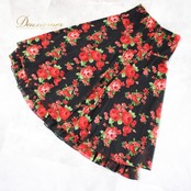 社交ダンス 衣装 スタンダード スカート レッスンウェア 練習着 Create-Sun クリエイトサン 赤 黒 緑 ブラック系 グリーン系 レッド系 花柄 フレアスカート ダンス用スカート プリーツ おしゃれ 可愛い レディース 伸縮性あり 花柄スカート 練習用 自宅練習 フォーマル 黒地 赤い花 ブラックベース スポーツウェア