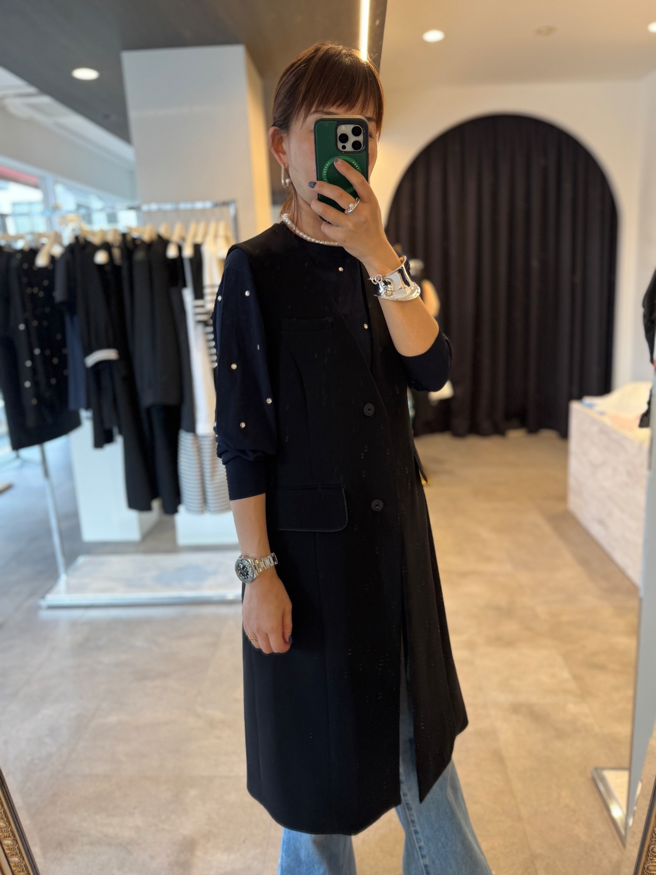 BORDERS at BALCONY バックベルトジレ　BACK BELTED GILET