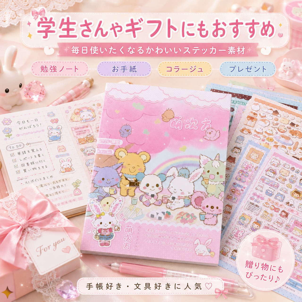 051.萌次方 ステッカーブック 手帳デコシール DIYコラージュ素材 かわいいシールセット 5枚以上入り kawaii 文房具 学生 人気 ノート 日記 デコレーション ギフト 詳細画像5