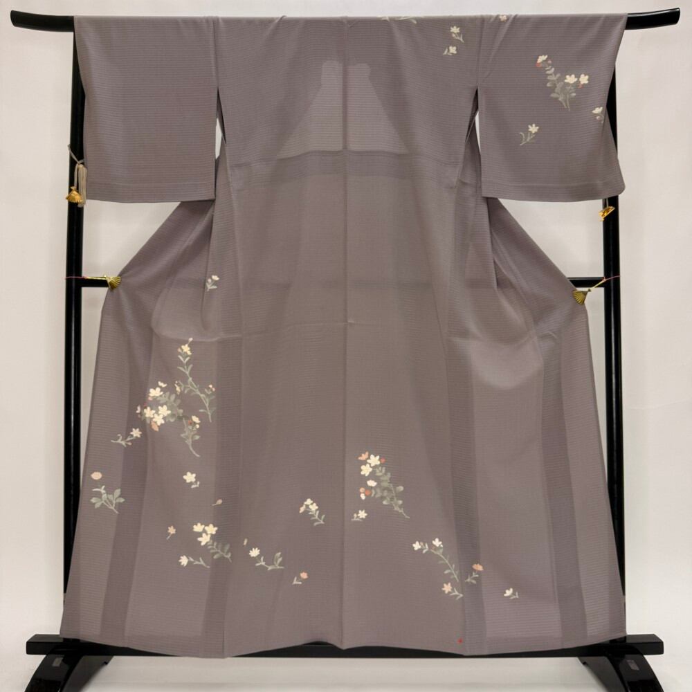訪問着 付け下げ 絽 夏用 夏 礼装 正絹 裄70cm LL サイズ 濃いベージュ グレー 5928