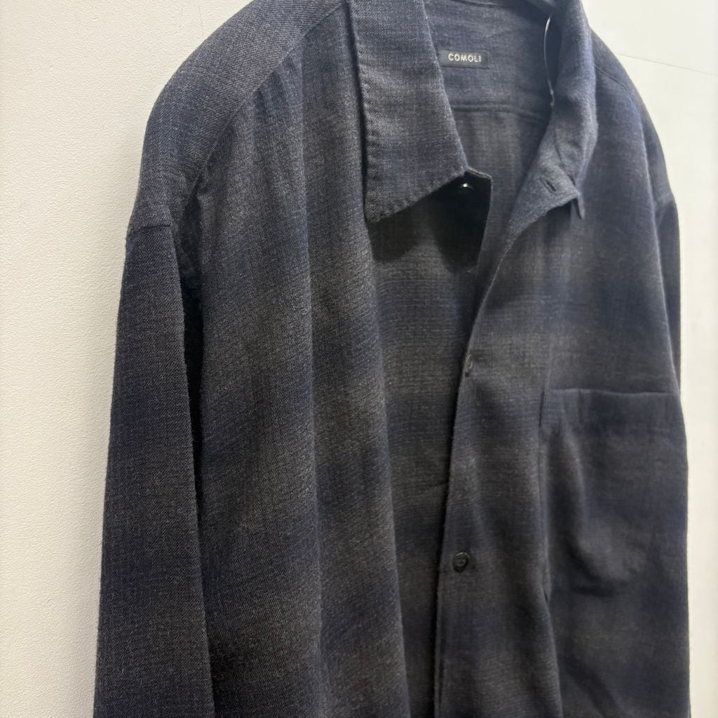 COMOLI コモリ 22AW ウールチェックオープンカラーシャツ W03-02018