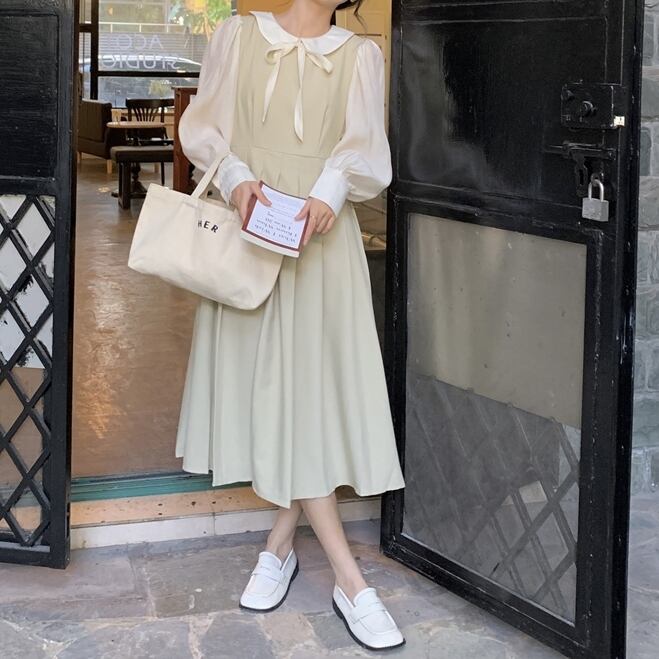 ワンピース レディース フレアワンピース ロング丈 長袖 ボリューム袖 フレア Xライン シフォン リボン ウエストマーク かわいい 大人可愛い きれいめ シンプル カジュアル 上品 フェミニン おしゃれ お嬢様 ナチュラル こなれ感 キュート ガーリー レトロ 華やか 無地 デート お出かけ 女子会 パーティー 美術館巡り アート鑑賞 カフェ巡り 街歩き フリーサイズ ライトグリーン 春 誕生日 記念日 食事会 謝恩会 10代 20代 韓国系 着回し 体型カバー ファッション コーデ モテ 送料無料