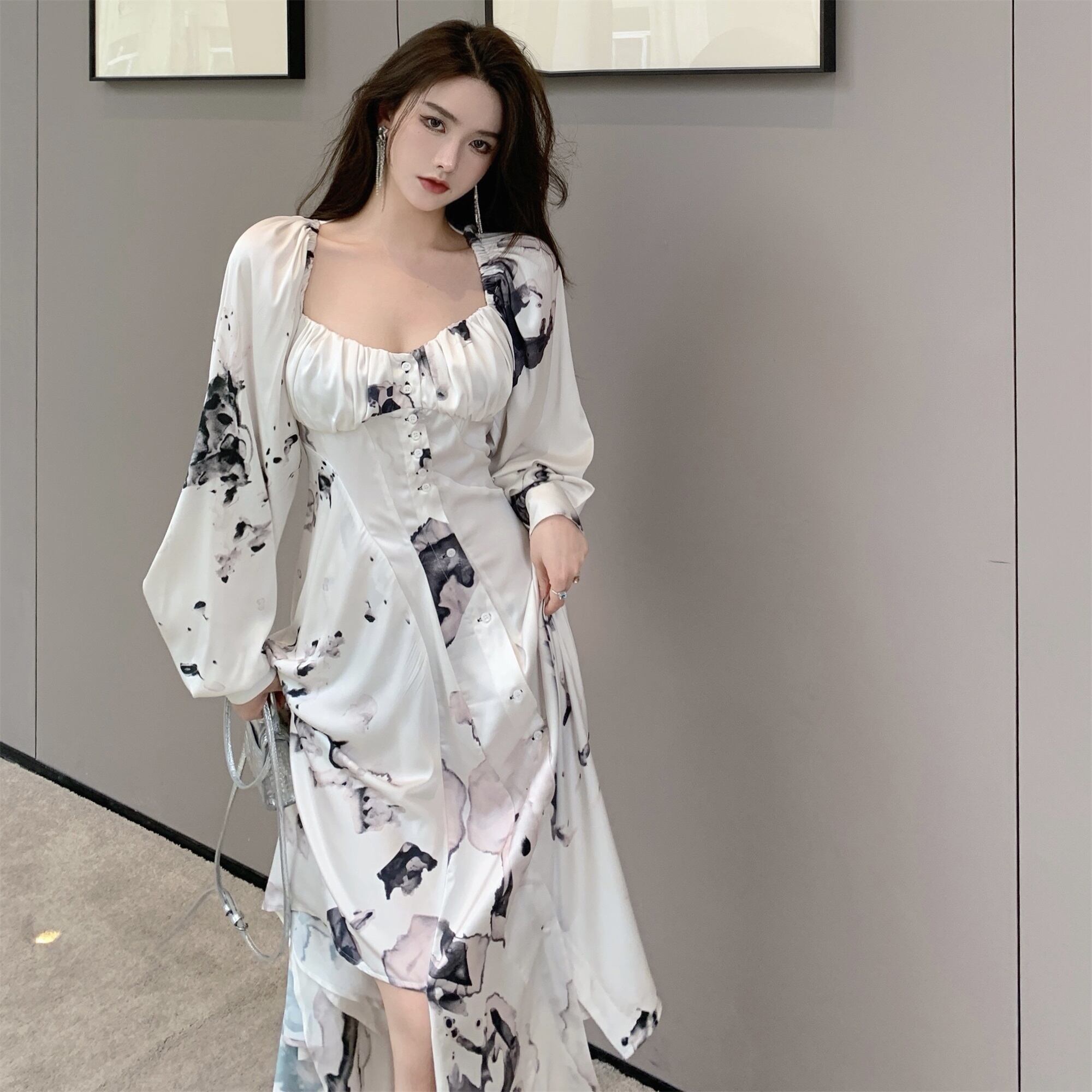 サマースタイルスタンダードロングスカート ウェストドレス レディース レトロ 夏物 ドラファッションホール43930661152