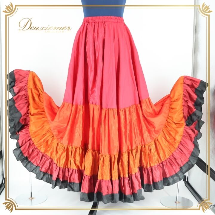 光沢サテン　ロングジプシースカート　レッド　ピンク　グリーン　ダンス 光沢サテン ロングジプシースカート レッド ピンク グリーン ダンス