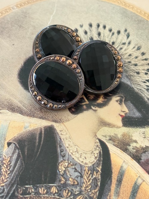 17mm フランス Vintageボタン ガラスボタン ブラック×ブロンズ  オートクチュール  アクセサリーパーツ デコレーション材