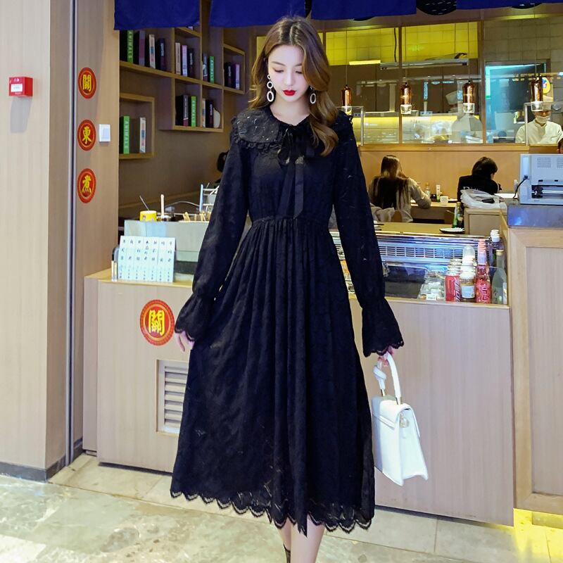 【新作】【送料無料】 マタニティウェア2020秋と冬の新しい流行のマザーレース人形の襟のドレス、年齢を減らすミドル丈のファッションマタニティドレス-アリババ オータム 秋物 ウィンター 冬物 expec250221960758