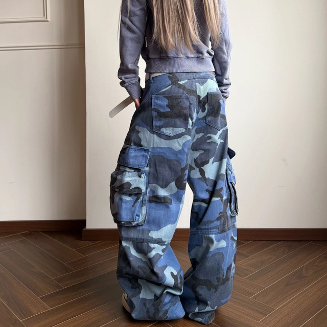 blue camouflage cargo pants　ブルー迷彩カーゴパンツ　J2153