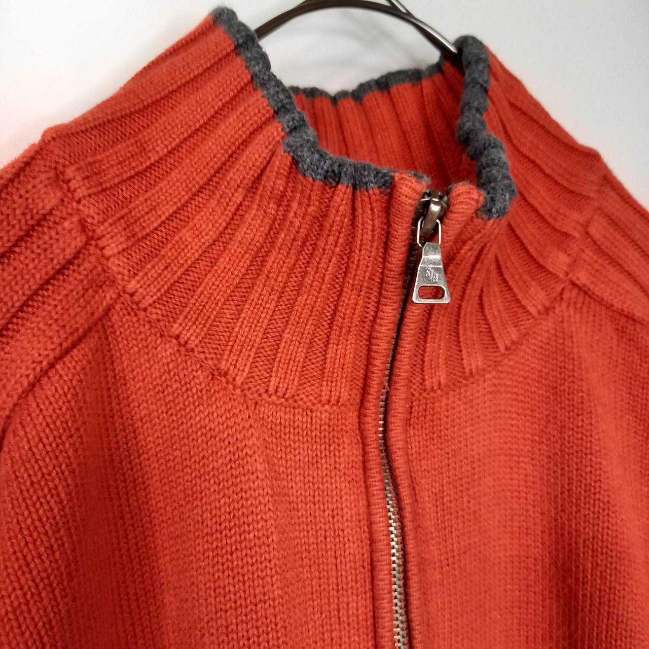 ST JOHN'S BAY　ハーフジップ　ミドルゲージ　コットンニット　セーター　無地　中厚手　ラグラン　オレンジ　XL