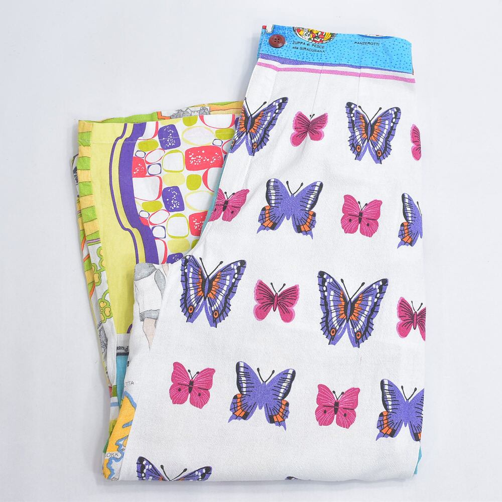 Remakeリメイク ヴィンテージ テキスタイル パッチワーク デザイン 再構築 ワイド ルーズシルエット バギーパンツ ツギハギ 古着 裏地付き レディースW68~90cm