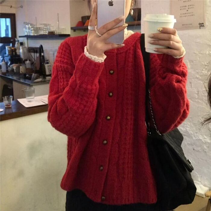 セーター カーディガンオータムウィンタールーズショートニットトップス コート 秋物 冬物 モンロー99064322859