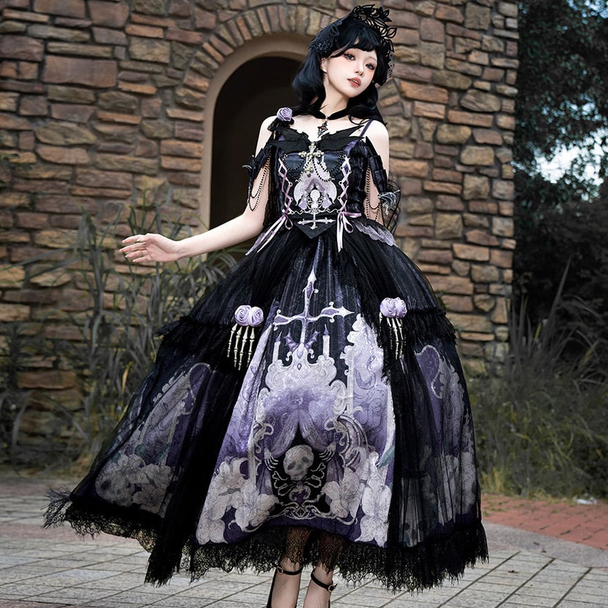 SEASONZ ゴスロリ 闇かわいいドレス スカル柄 ハイウエスト イベント衣装 撮影会衣装
