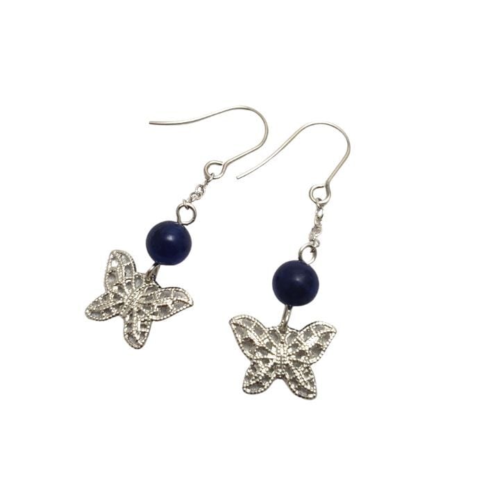 ソーダライト パワーストーン ピアス 天然石 目標達成 決断力 蝶々 金属アレルギー 対応 ギフト チタン イヤリング変更可 送料無料 誕生日 アクセサリー