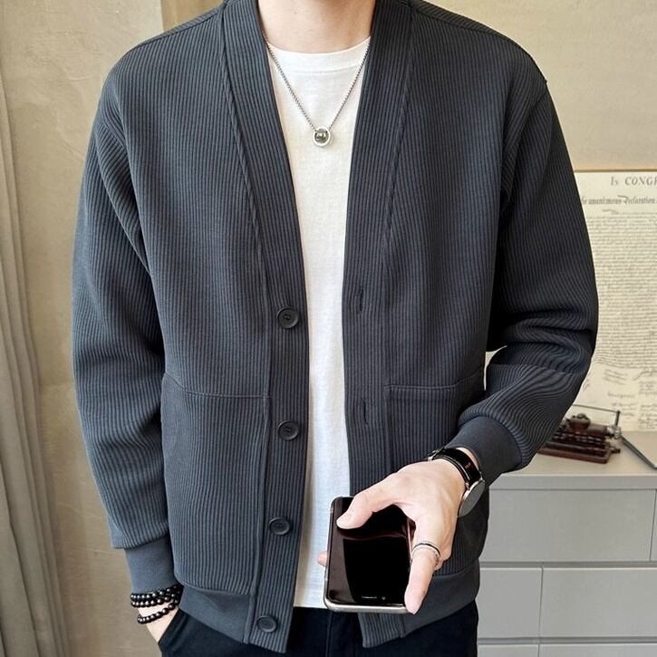 ボタンフロント ヒップ丈 リブ編み カーディガン 2color OJ0603