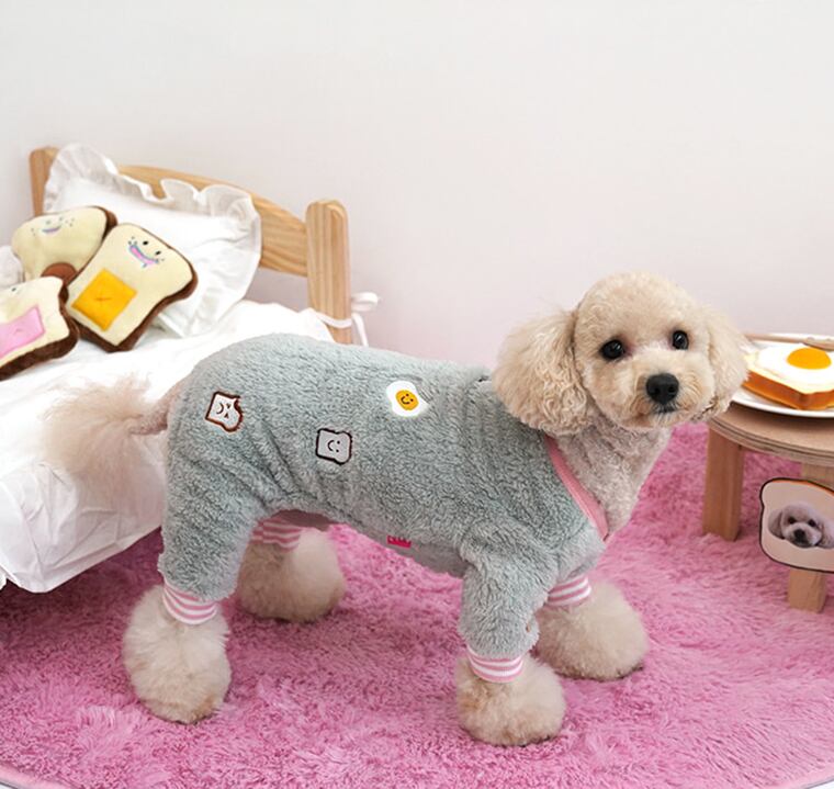 morning button all-in one S ~ 2XL 2color  /  犬服 秋冬 新作 もこもこ 可愛い 犬の服 ドッグウェア フリース オールインワン ペット ワンコ服 小型犬 中型犬 猫 ロンパース tsu36