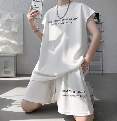 ・メンズ・ノースリーブTシャツ+ズボン・セット 夏新作 ・ゆとり・気質・トップス・M-2XL