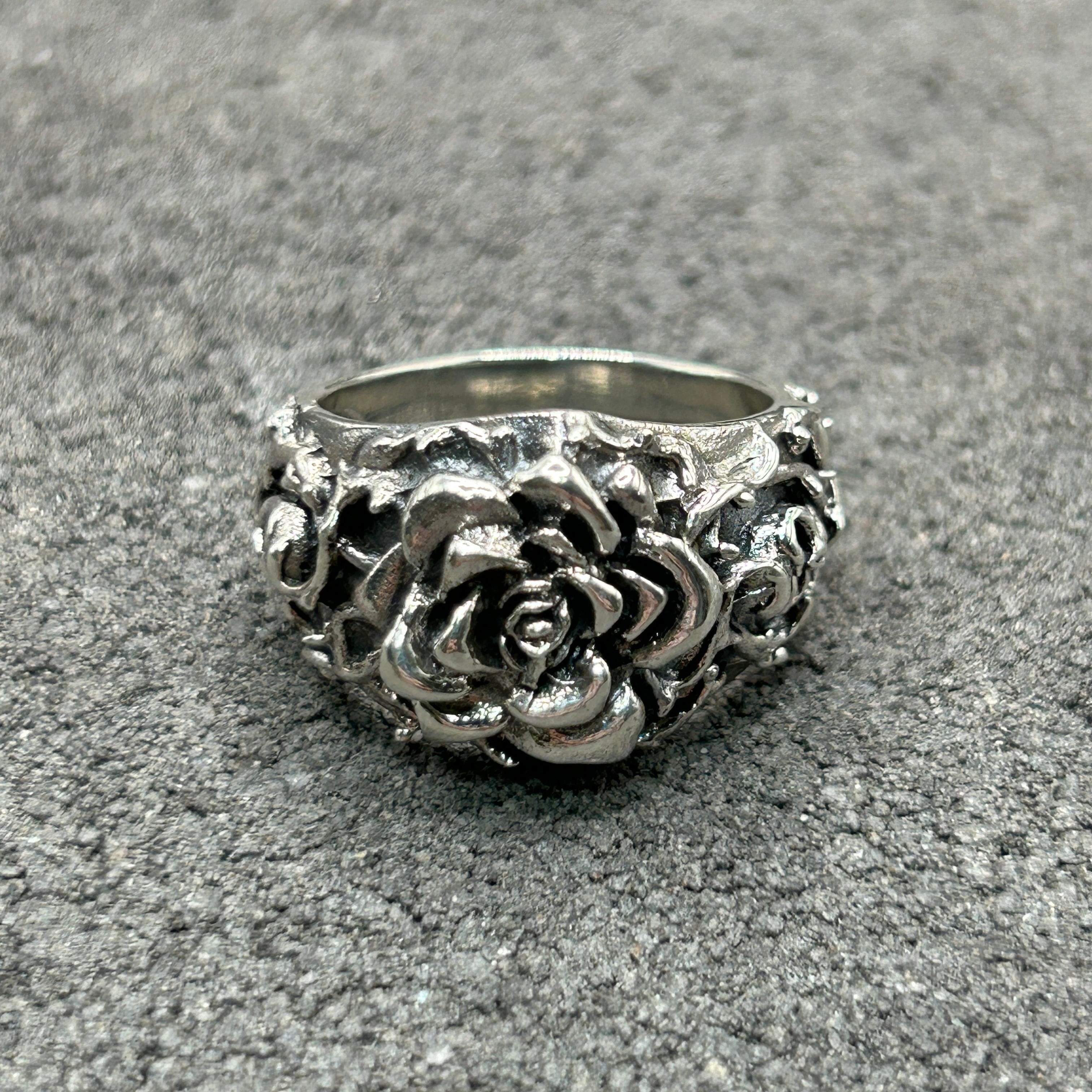 シルバー925 Silver フラワー&スカルデザインリング/軽研磨/15号