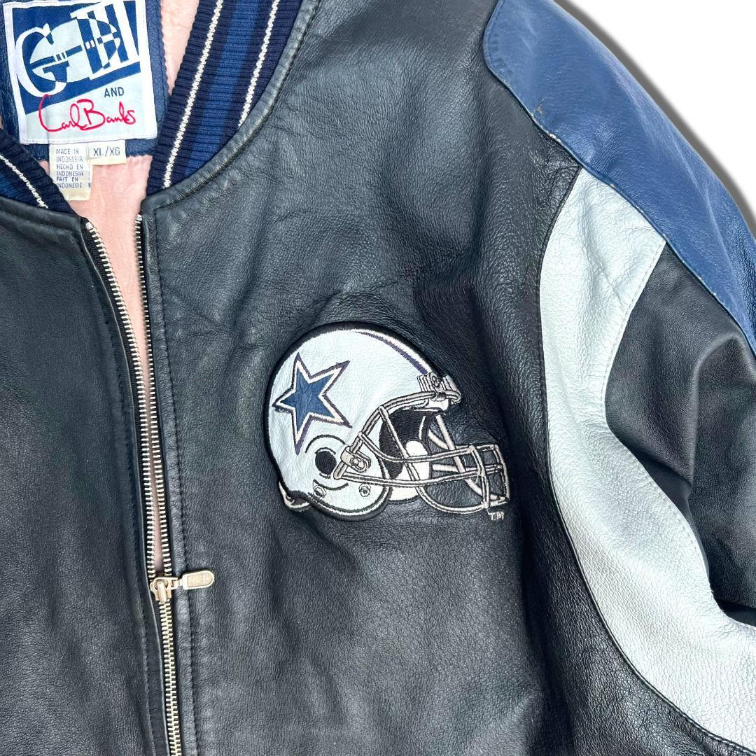 90s GⅢ NFL レザージャケット XL ブラック ダラス・カウボーイズ Dallas Cowboys オールレザースタジャン バック刺繍  ストリート系 古着 STARTER スターター NIKE ナイキ