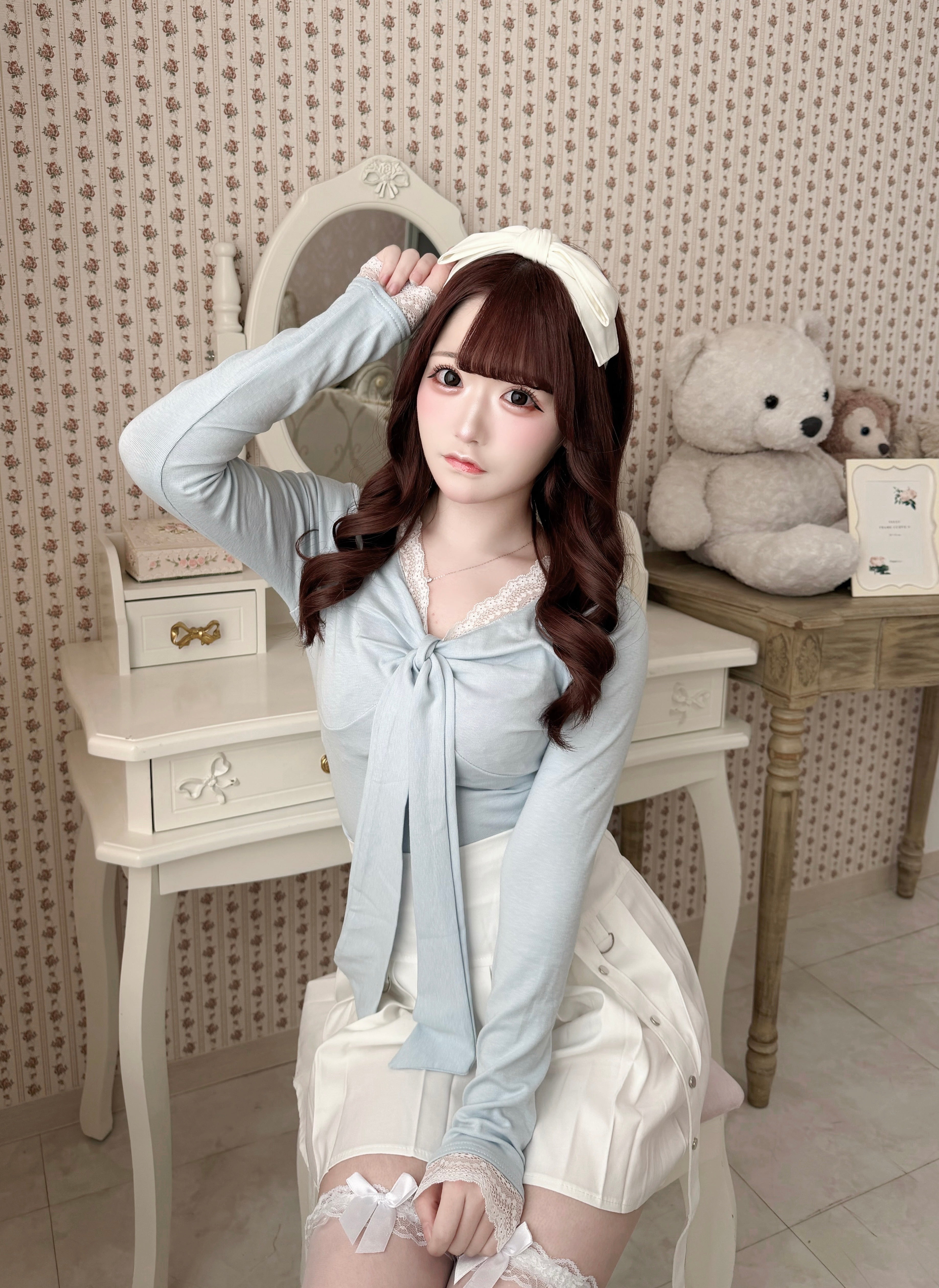 【LAST2】lace ribbon gather tops