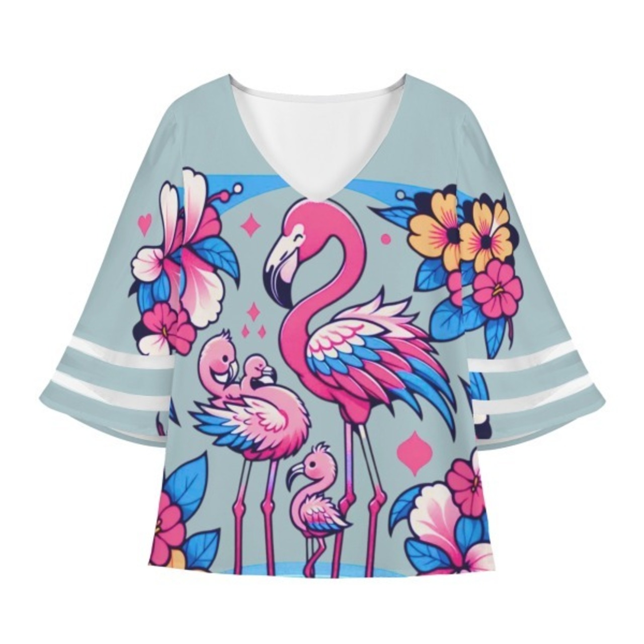 Women's Loose Chiffon Blouse with Puff Sleeves 4509