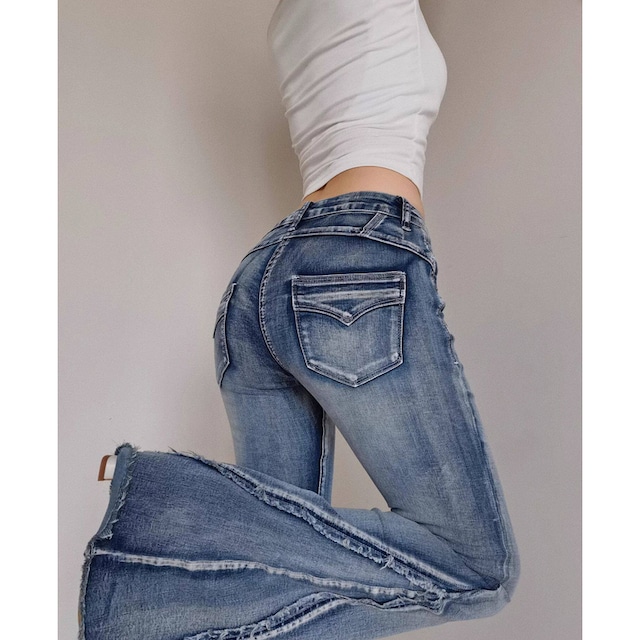 low-rise cut-off flare denim pants la2695