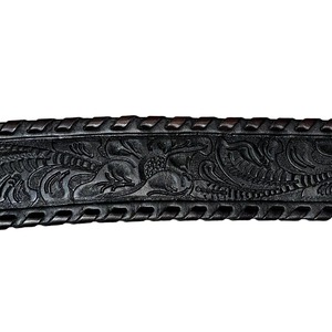 LAUREN RALPH LAUREN black color embossing wide leather belt