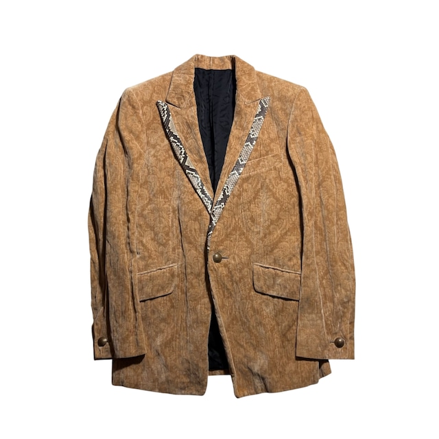 SCHORL python leather switching tapestry pattern velvet tailored jacket