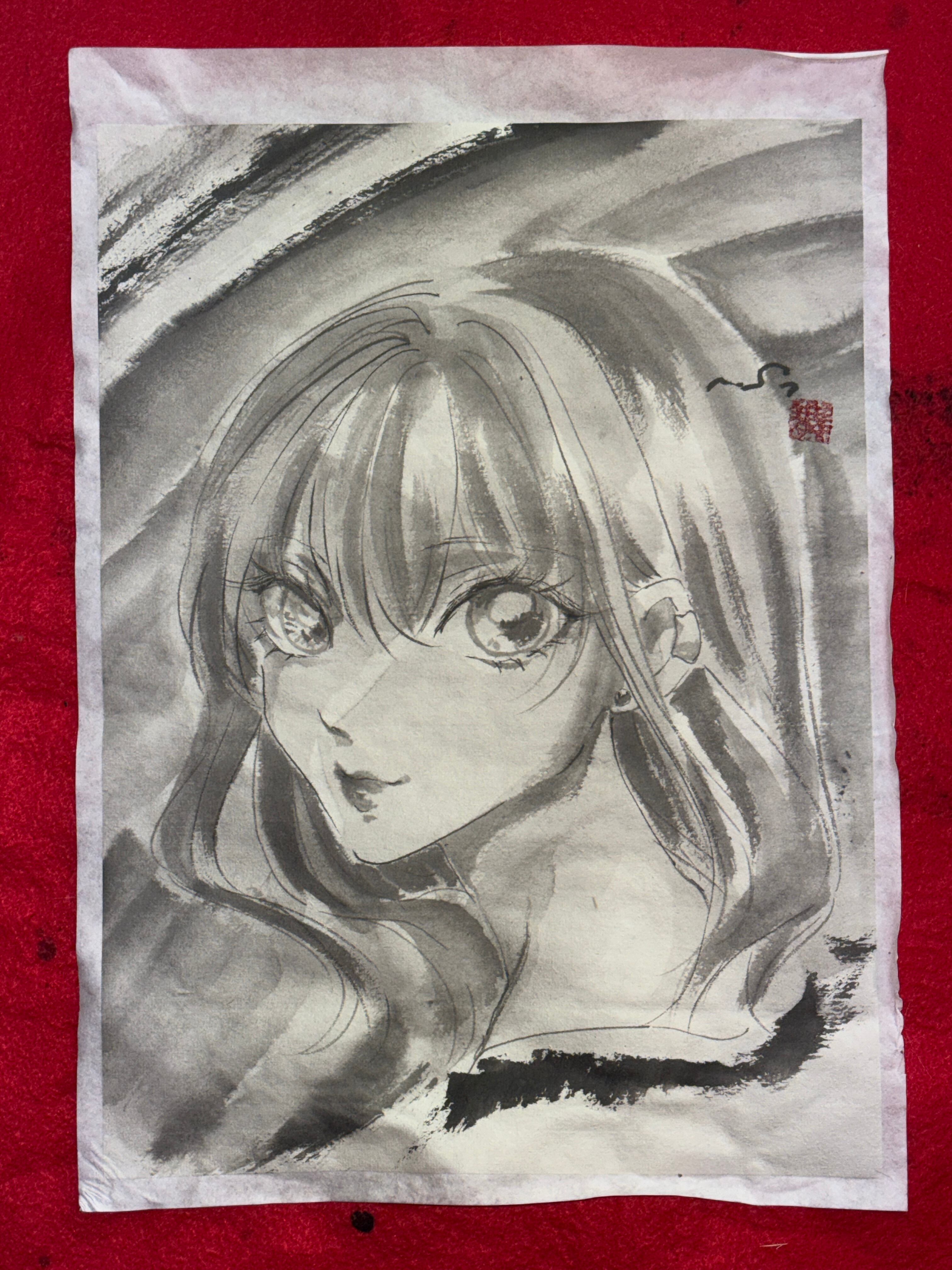 肉筆原画　手描きイラスト　26122　絵画　アナログ　水彩画　美人画 Yahoo!オークション - 肉筆原画 水彩画 絵画 美人画 手描きイラスト グ