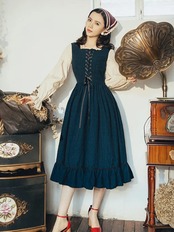 【0185】Ribbon Lace-up Frill Long Sleeve Dress