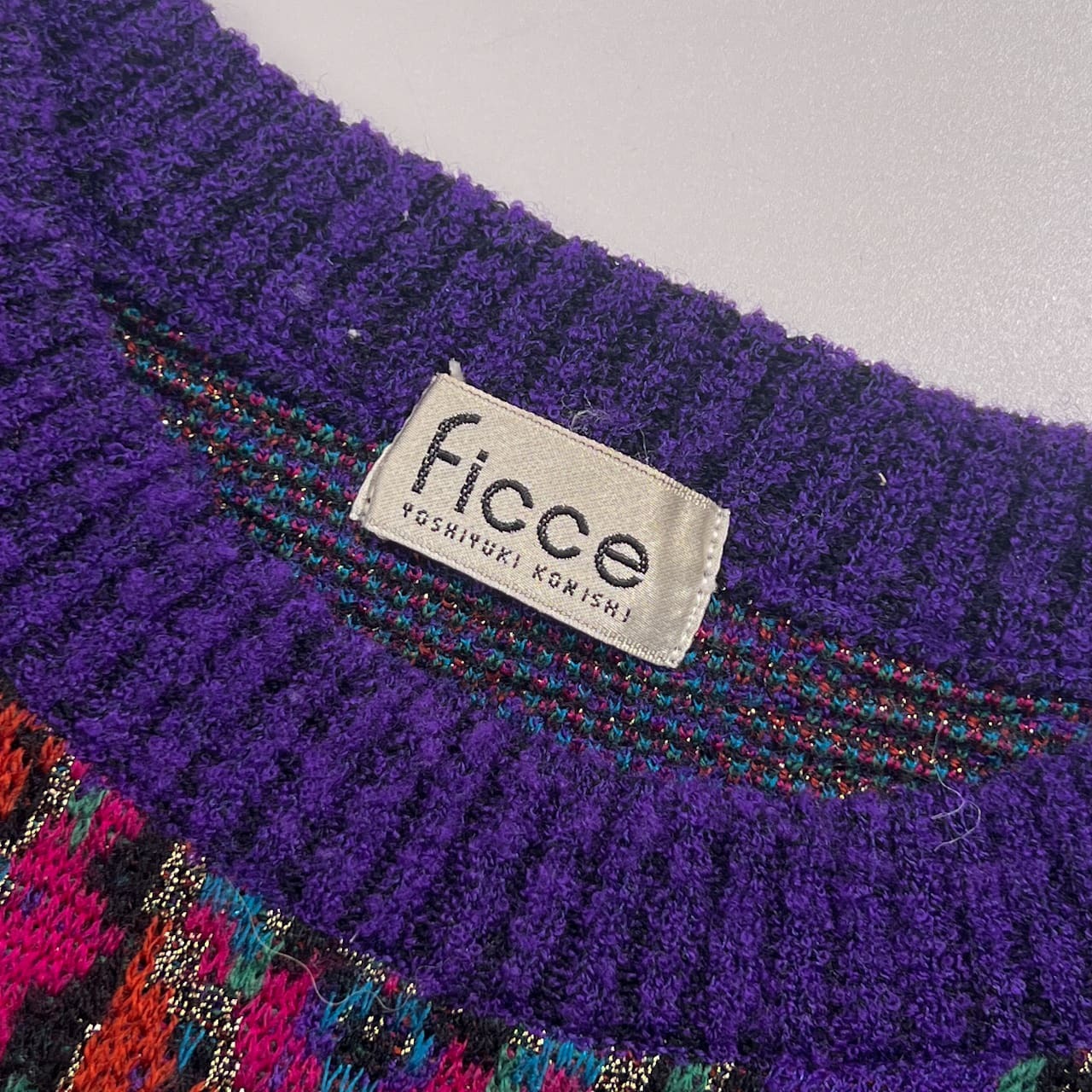 ficce YOSHIYUKI KONISHI フィッチェ ヨシユキコニシ 総柄 ラメ ニット セーター /パープル系 メンズ