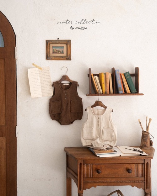 【即納】anggo/(bebe) Porky Overalls Romper(cream/12m) 【即納】anggo/(bebe) Porky Overalls Romper(cream/12m)