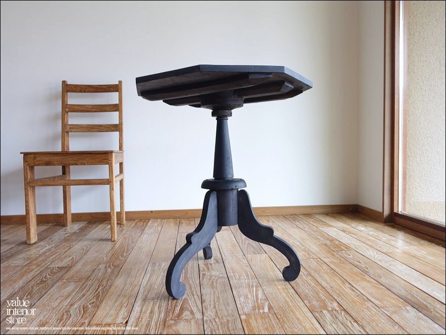 オールドチークチーク無垢材 テーブルStern/BK サイドテーブル 八角 古材家具 カフェテーブル 黒 ブラック H68cm
