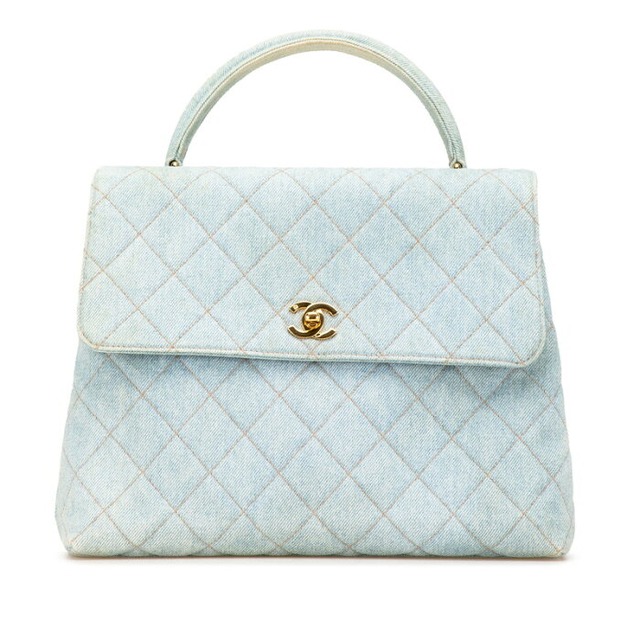シャネル ココマーク キルティング ハンドバッグ トップハンドル ライトブルー デニム レディース CHANEL 【中古】
