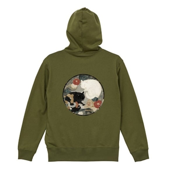 「静寂を纏う二匹の猫」江戸陰陽猫 プルオーバーパーカー/"Two Cats Clad in Silence" Edo Yin Yang Cat Pullover Hoodie